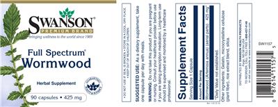 Photo of the Swanson Premium Brand Full Spectrum Wormwood 425 mg label