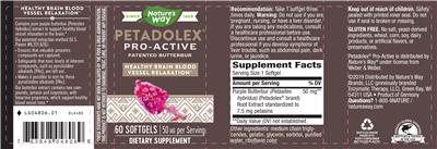 Photo of the Nature's Way Petadolex Pro-Active label