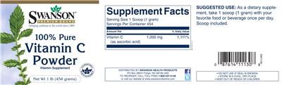 Photo of the Swanson Premium Brand 100% Pure Vitamin C Powder label
