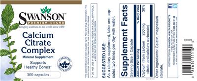 Photo of the Swanson Premium Brand Calcium Citrate Complex label