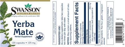 Photo of the Swanson Premium Brand Yerba Mate 125 mg label