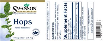 Photo of the Swanson Premium Brand Hops 310 mg label
