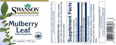 Photo of the Swanson Premium Brand Mulberry Leaf 500 mg label