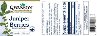 Photo of the Swanson Premium Brand Juniper Berries 520 mg label