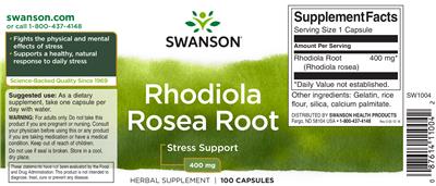 Photo of the Swanson Rhodiola Rosea Root 400 mg label