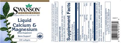 Photo of the Swanson Premium Brand Liquid Calcium & Magnesium label