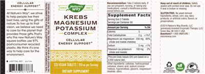 Photo of the Nature's Way Krebs Magnesium Potassium Complex label