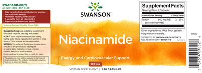 Photo of the Swanson Niacinamide 500 mg label