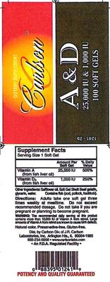 Photo of the Carlson A & D 25,000 IU & 1,000 IU label