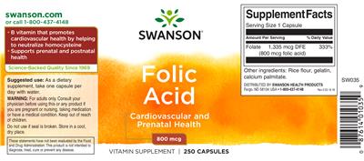Photo of the Swanson Folic Acid 800 mcg label