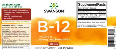 Photo of the Swanson B-12 500 mcg label