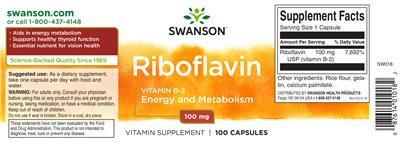 Photo of the Swanson Riboflavin 100 mg label