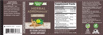 Photo of the Nature's Way Herbal ADRENergize label