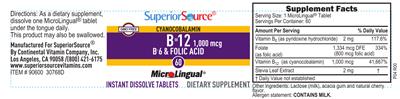 Cyanocobalamin B-12 1,000 mcg B-6 & Folic Acid