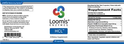 Photo of the Loomis Enzymes HCl label