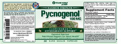 Photo of the Vitamin World Maximum Strength Pycnogenol 100 mg label