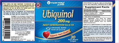Photo of the Vitamin World Ubiquinol 200 mg label