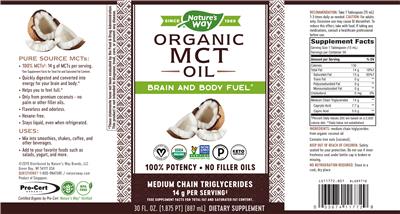 Photo of the Nature's Way Organic MCT Oil label