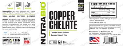 Photo of the NutraBio Copper Chelate 3 mg label