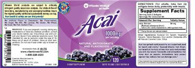 Photo of the Vitamin World Acai label