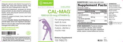 Photo of the NeoLife Nutritionals Chelated Cal-Mag label