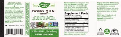 Photo of the Nature's Way Dong Quai Root 1130 mg label