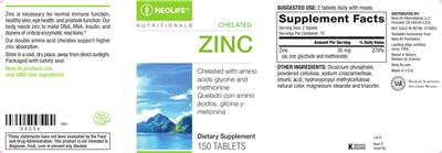 Photo of the NeoLife Nutritionals Chelated Zinc label