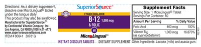 Photo of the Superior Source Cyanocobalamin B-12 1,000 mcg & Folic label