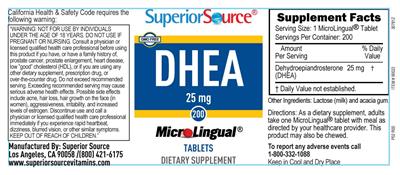 Photo of the Superior Source DHEA 25 mg label