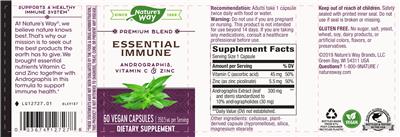 Photo of the Nature's Way Essential Immune label