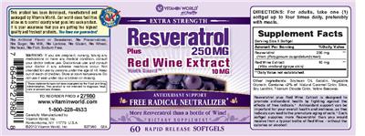 Photo of the Vitamin World Extra Strength Youth Guard Resveratrol 250 mg label