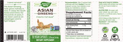 Photo of the Nature's Way Asian Ginseng 1120 mg label