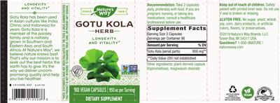 Photo of the Nature's Way Gotu Kola Herb 950 mg label