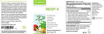 Photo of the NeoLife Nutritionals Resp-X label