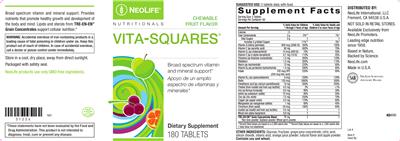 Photo of the NeoLife Nutritionals Vita-Squares Chewable Fruit Flavor label
