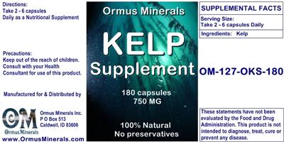 Photo of the Ormus Minerals Kelp Supplement 750 mg label