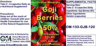 Photo of the Ormus Minerals Goji Berries 50% 525 mg label