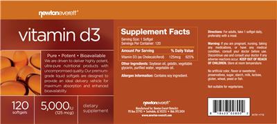 Photo of the NewtonEverett Vitamin D3 5,000 IU (125 mcg) label
