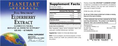Photo of the Planetary Herbals Full Spectrum Elderberry Extract 525 mg label