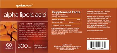 Photo of the NewtonEverett Alpha Lipoic Acid 300 mg label
