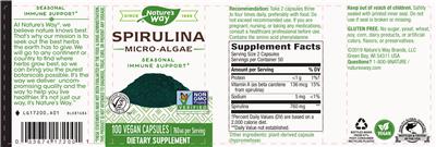 Photo of the Nature's Way Spirulina Micro-Algae 760 mg label
