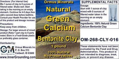 Photo of the Ormus Minerals Natural Green Calcium Bentonite Clay label