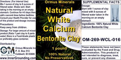 Photo of the Ormus Minerals Natural White Calcium Bentonite Clay label