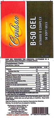 Photo of the Carlson B-50 Gel label