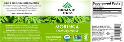Photo of the Organic India Moringa label