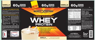 Photo of the Body Fortress Super Advanced Whey Protein Vanilla label