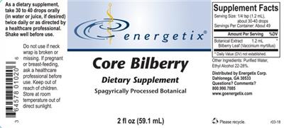 Photo of the Energetix Core Bilberry label