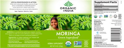 Photo of the Organic India Moringa label