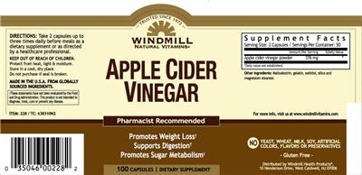 Photo of the Windmill Natural Vitamins Apple Cider Vinegar label