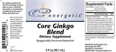 Photo of the Energetix Core Ginkgo Blend label